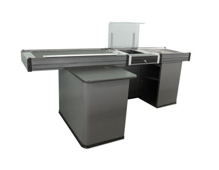 Kassentisch Linksband mit 2,5 Meter - Schmale Warenwanne