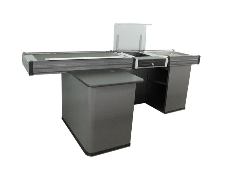 Kassentisch Linksband mit 2,5 Meter - Schmale Warenwanne