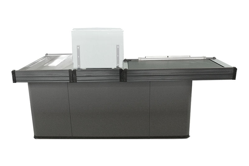 Kassentisch Linksband mit 2,5 Meter - Breite Warenwanne Front