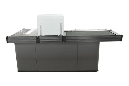 Kassentisch Linksband mit 2,5 Meter - Breite Warenwanne Front