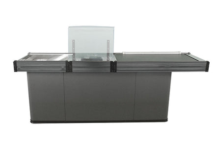 Kassentisch Linksband mit 2,5 Meter - Schmale Warenwanne front