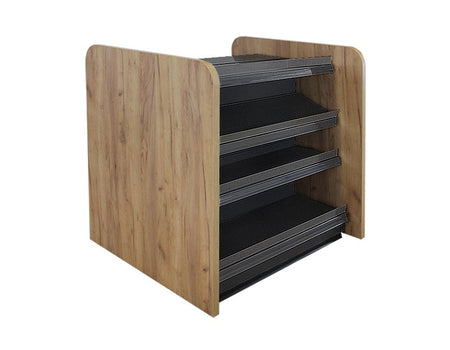 Kiosktheke in Schwarz mit 4 Böden und Holzseitenwand Eichebraun 1 Meter 