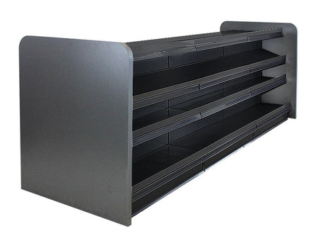 Kiosktheke in schwarz mit 4 Böden und Holzseitenwand in Anthrazit 3 Meter