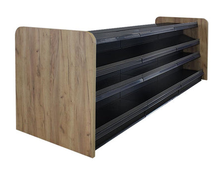 Kiosktheke in schwarz mit 4 Böden und Holzseitenwand in Eichebraun 3 Meter