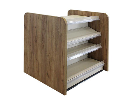 Kiosktheke weiss mit 4 Böden und Holzseitenwand Eichebraun 1 Meter 