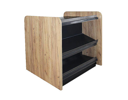 Ladentheke in schwarz mit 3 Böden und Holzseitenwand Eichebraun 1 Meter 