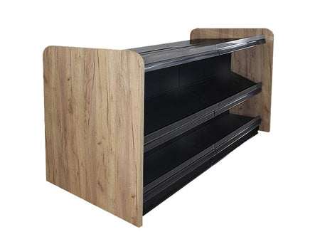 Ladentheke in schwarz mit 3 Böden und Holzseitenwand Eichebraun 2 Meter 