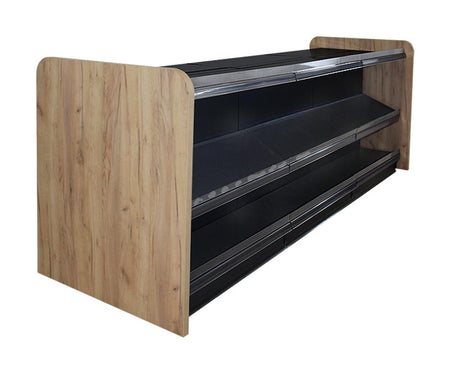 Ladentheke in schwarz mit 3 Böden und Holzseitenwand Eichebraun 3 Meter 