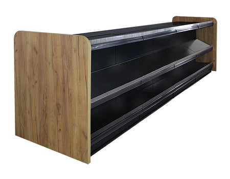 Ladentheke in schwarz mit 3 Böden und Holzseitenwand Eichenbraun 4 Meter 