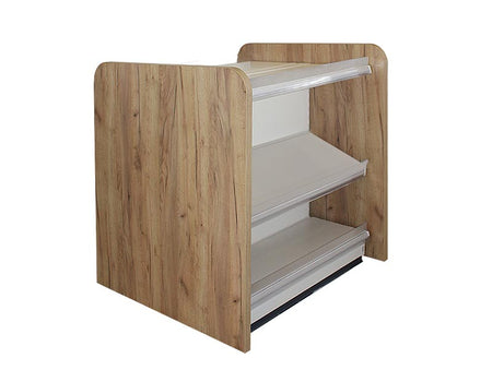 Ladentheke in weiss mit 3 Böden und Holzseitenwand Eichebraun 1 Meter 