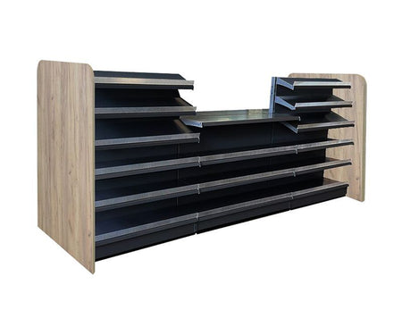 Verkaufstheke in Schwarz mit Kassenbereich und Holzseitenwand Eichebraun 3 Meter 